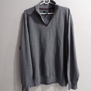 Jones New York Grey 100% Cotton Quarter-zip Pullover Sweater Men's XL